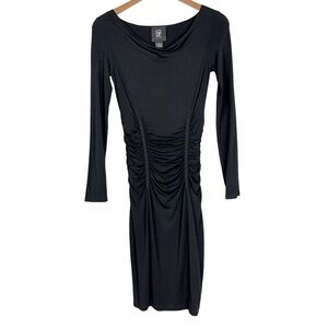 Co Op Barney’s New York Black Knit Ruching Midi Dress